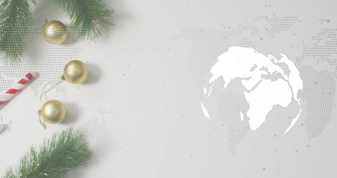 Minimal Holiday Flatlay with Gold Baubles, Candy Cane and World Map Globe