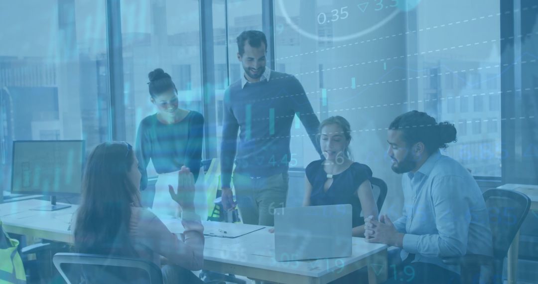 Diverse Team Analyzing Global Finance Data in Modern Office