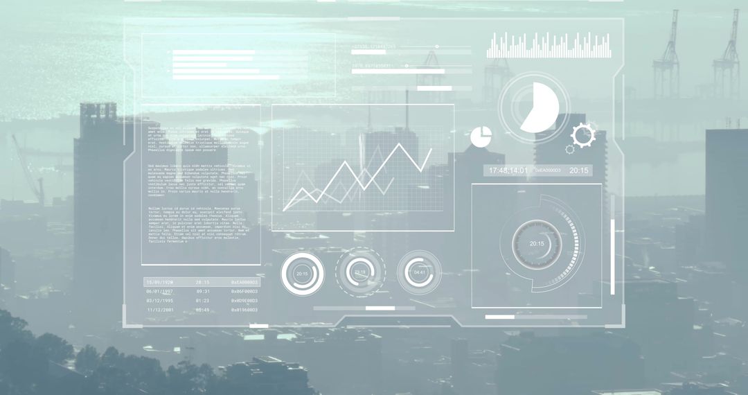Digital Financial Data Interface Overlooking Urban Cityscape