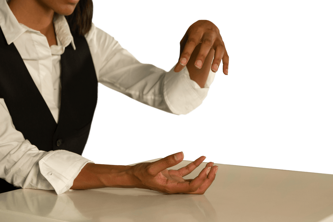 Businesswoman Gesture on Table with Transparent Background