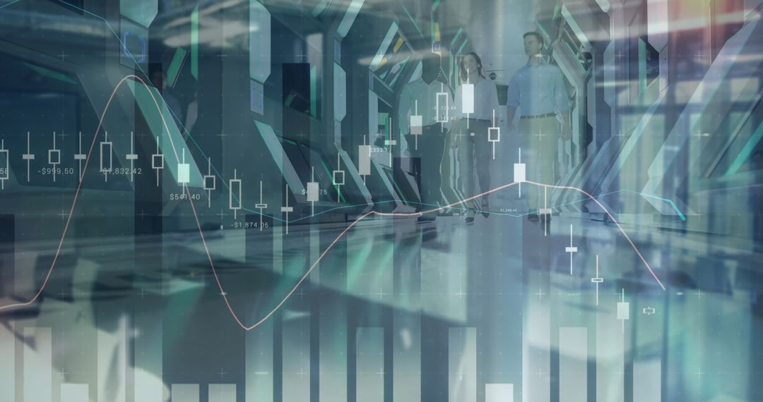 Innovative Financial Data with Diverse Professionals in Office Environment