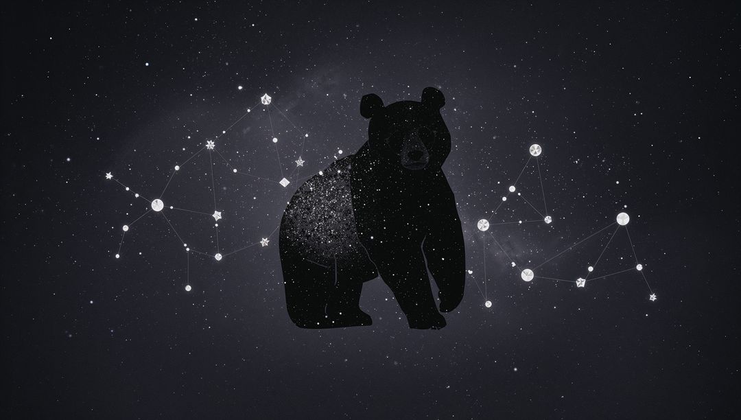 Cosmic Bear Silhouette with Starfield Nebula Glow and Geometric Constellation Network