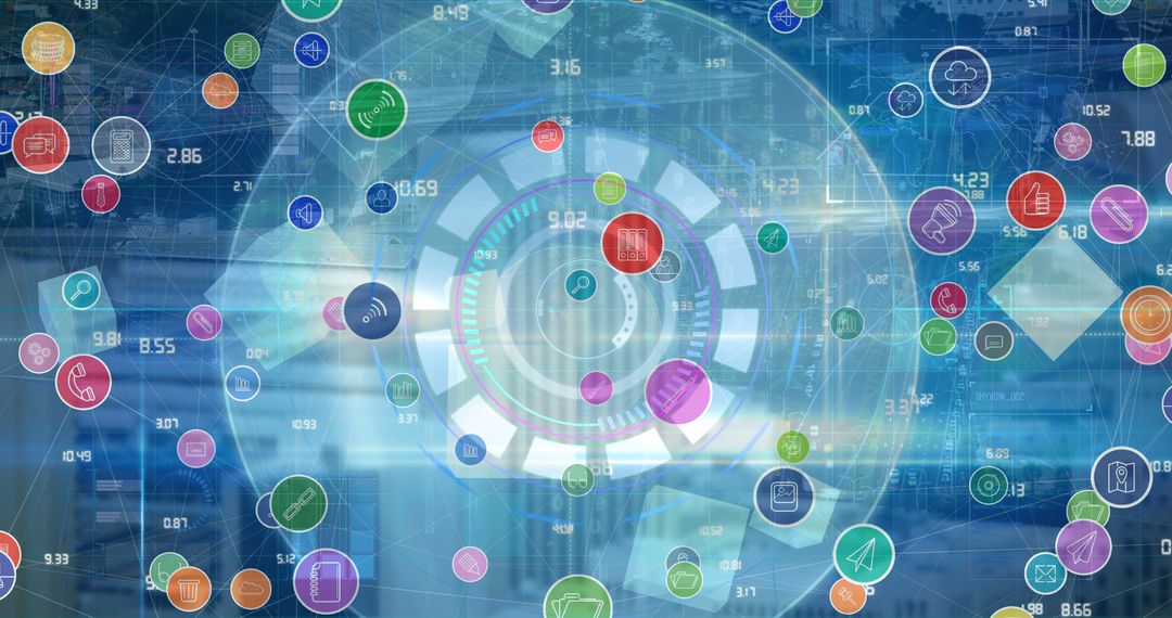 Abstract Digital Network with Technology Icons and Scanner