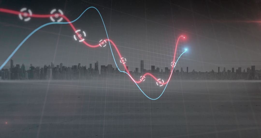 Digitally Rendered Data Graph Overlaying Futuristic Cityscape