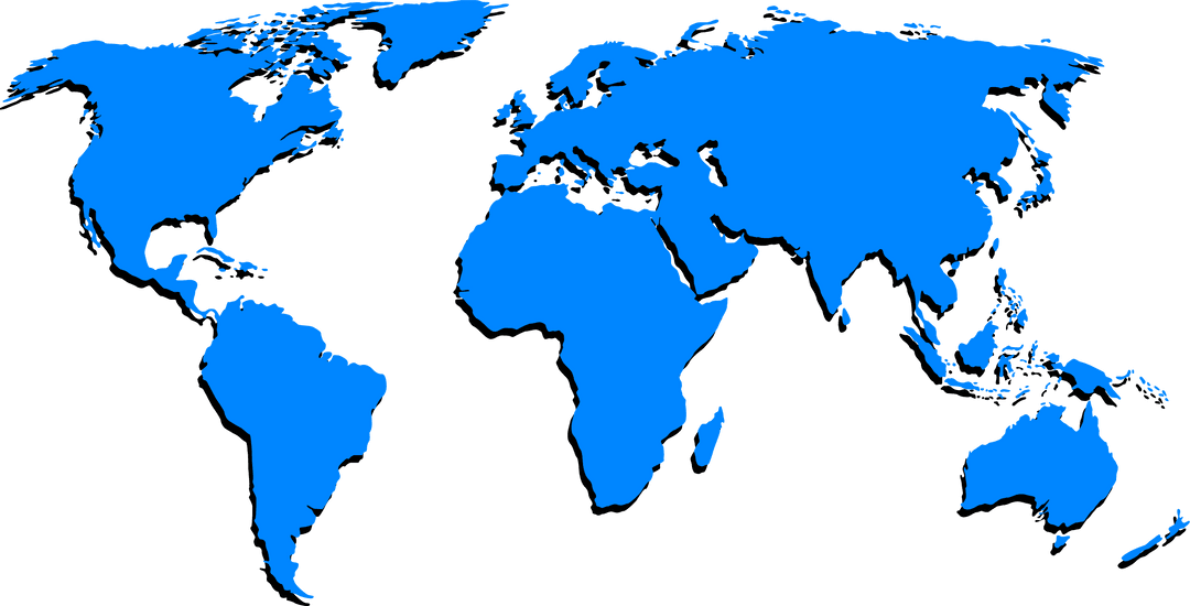 Stylized Blue World Map on Transparent Background Illustration