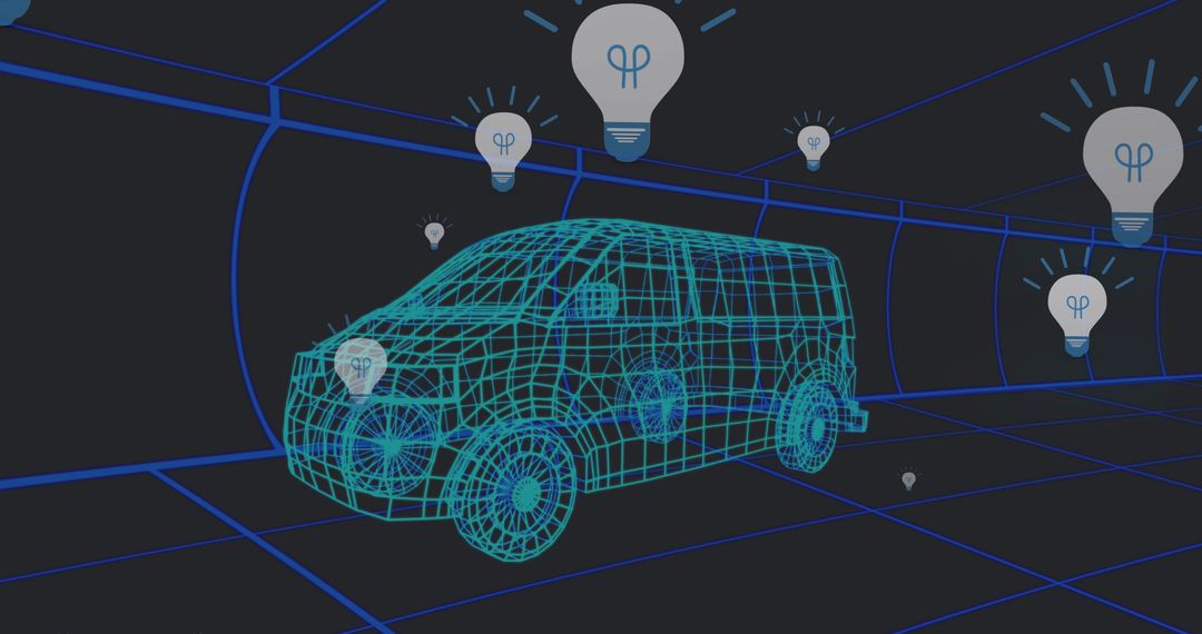 Futuristic 3D Car Model with Innovation Symbols