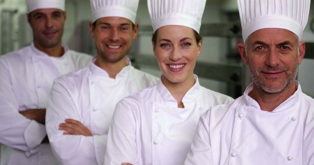 Confident Professional Chefs Smiling in Commercial Kitchen - Free Images, Stock Photos and Pictures on Pikwizard.com