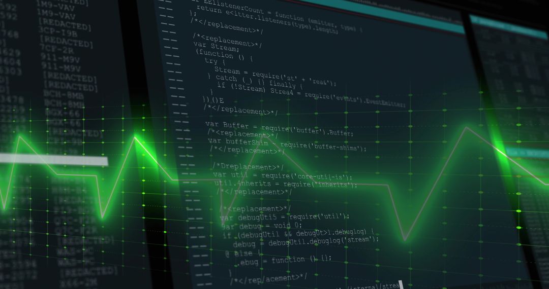 Futuristic Digital Cybersecurity with ECG Snap Against Code Screens