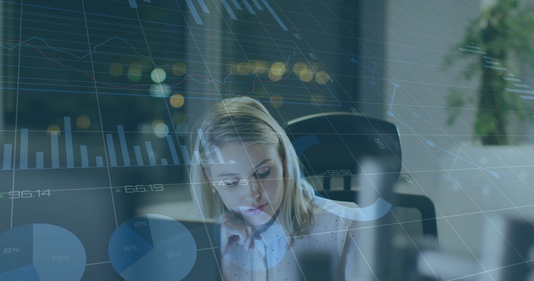 Businesswoman Analyzing Data Projections in Modern Office