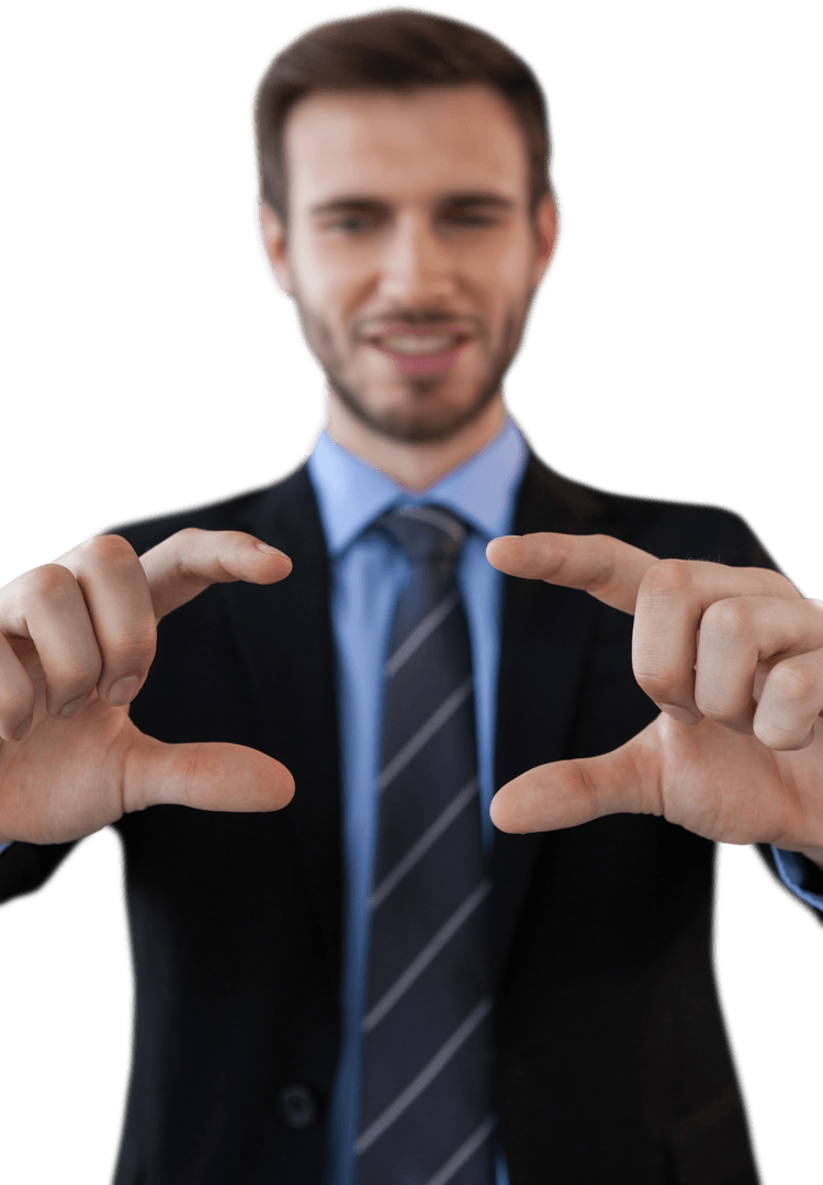 Businessman Presenting Invisible Concept on Transparent Background