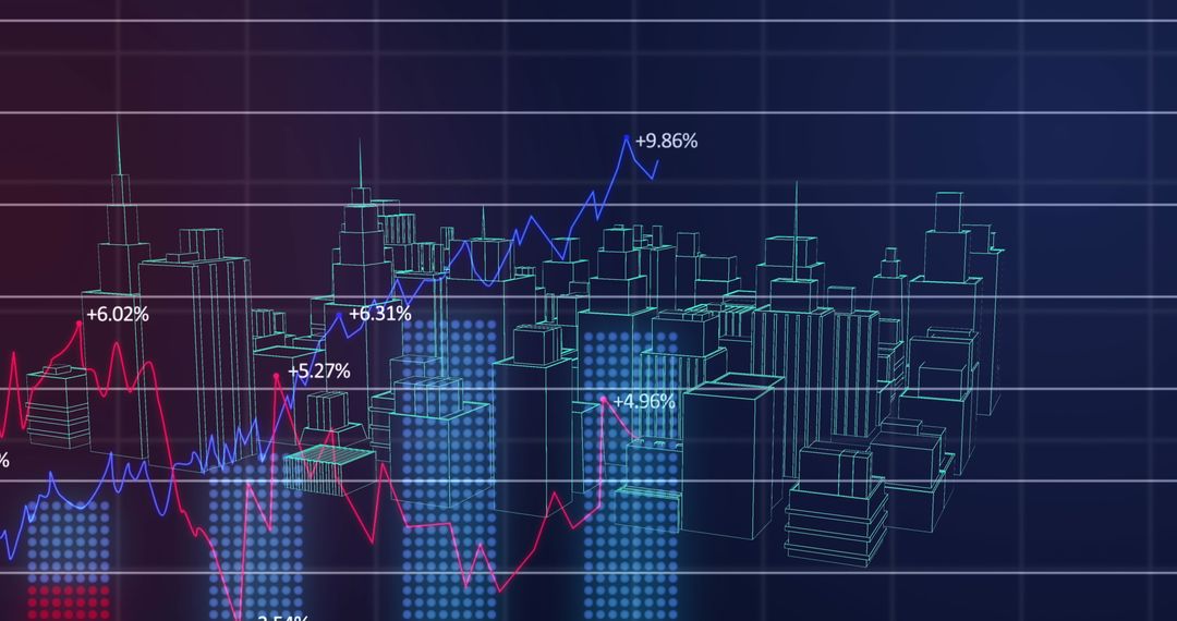 Digital Cityscape with Financial Data Overlay