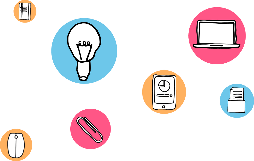 Transparent Hand-Drawn Device Icons in Vibrant Circles