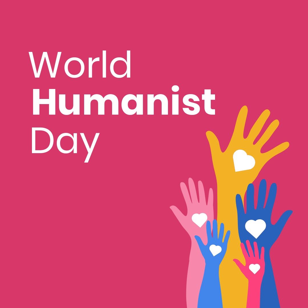 Digital composite image of world humanist day text by colorful hands with heart shapes - Download Free Stock Templates Pikwizard.com
