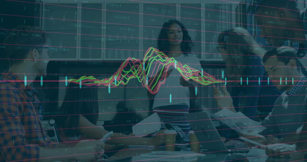Team Analyzing Data: Collaborative Business Meeting in Modern Office