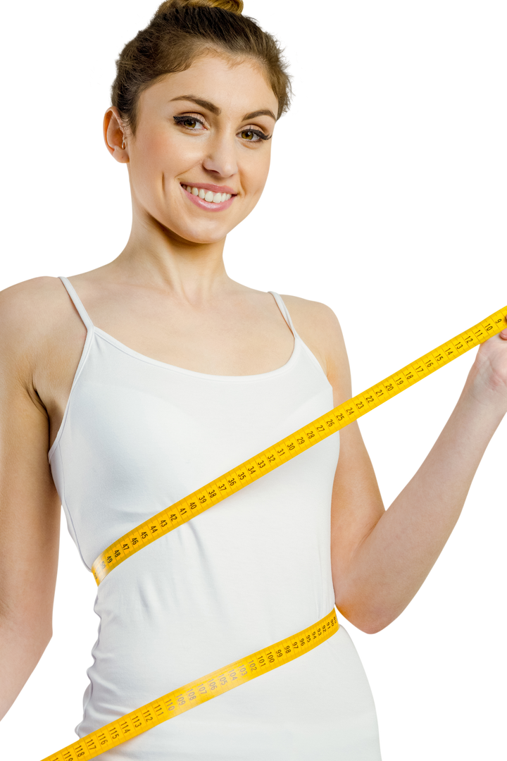 Transparent Slim Woman Measuring Waist with Smile, Achieving Fitness Goals - Download Free Stock Images Pikwizard.com