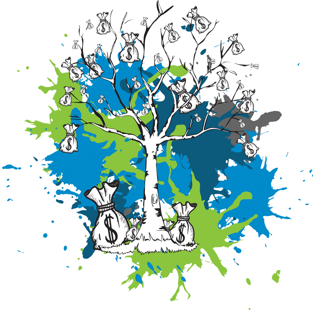 Transparent Illustration of Money Tree with Dollar Sacks