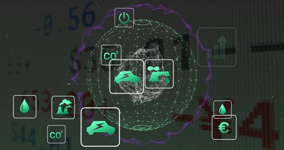 Green Energy Icons on Digital Globe Network Sky