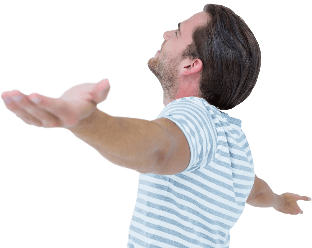 Joyful Young Man Standing with Arms Outstretched on Transparent Background
