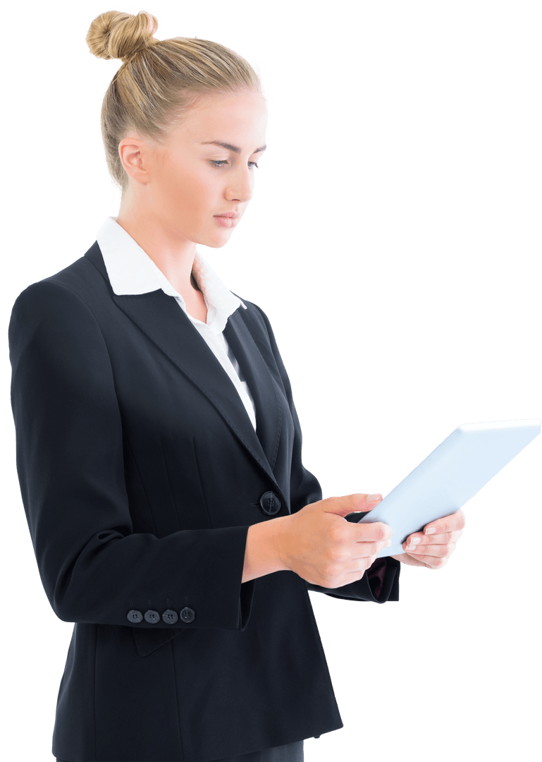 Businesswoman Using Tablet Transparent Background Concept