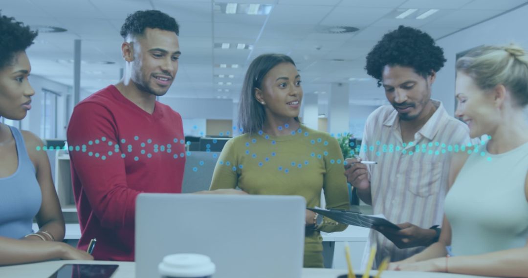 Diverse Business Team Discussing Data and Analytics in Modern Office