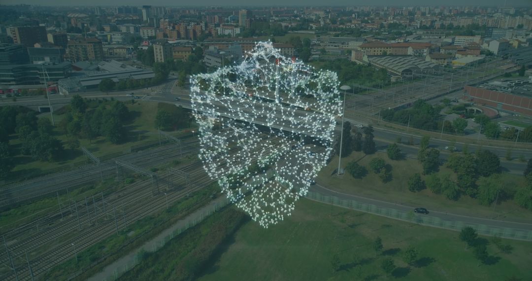 Digital Protection Shield Over Urban Cityscape Animation