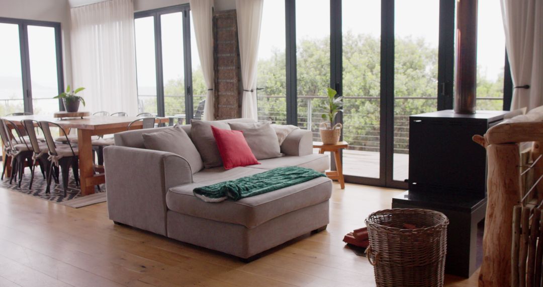 Cozy Modern Living Room with Mesmerizing Views and Rustic Touch