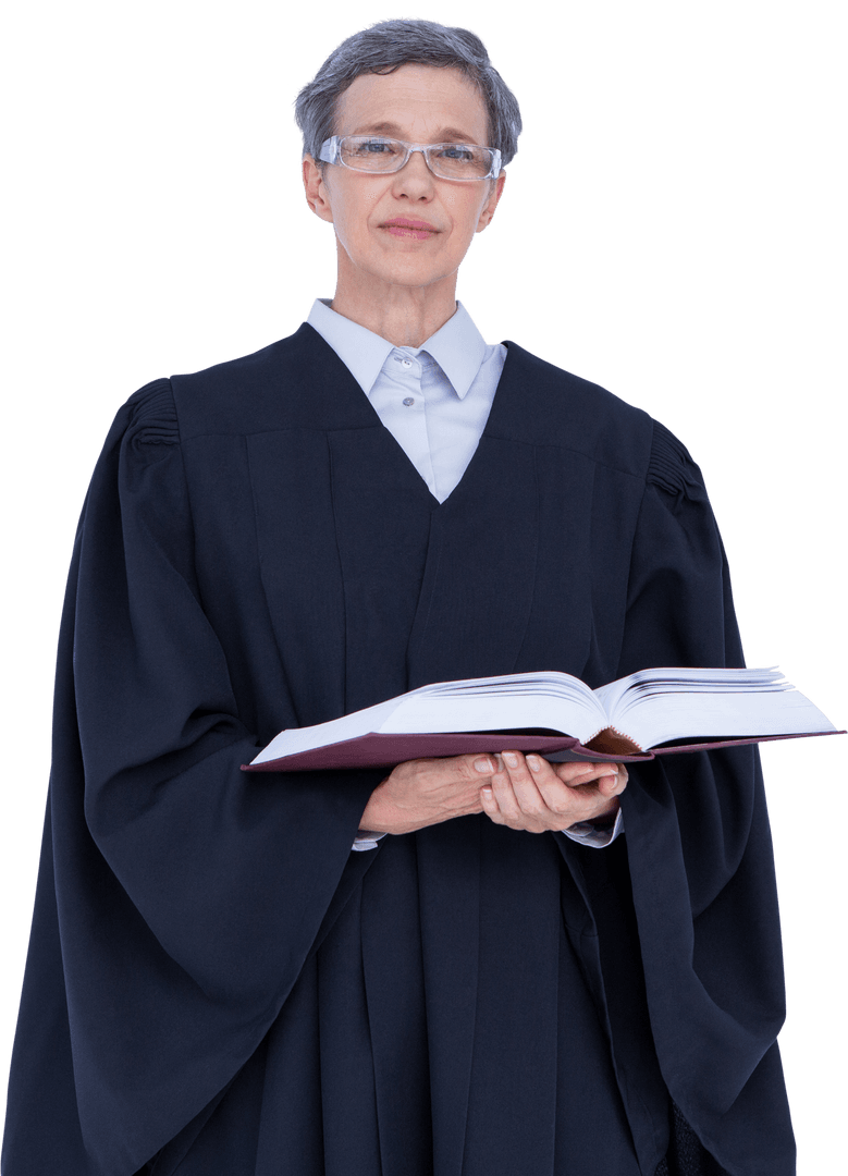 Transparent Portrait of Experienced Lawyer Holding Open Book