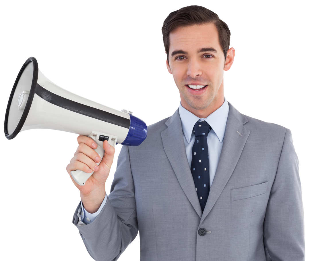 Smiling Businessman Holding Transparent Megaphone - Download Free Stock Images Pikwizard.com