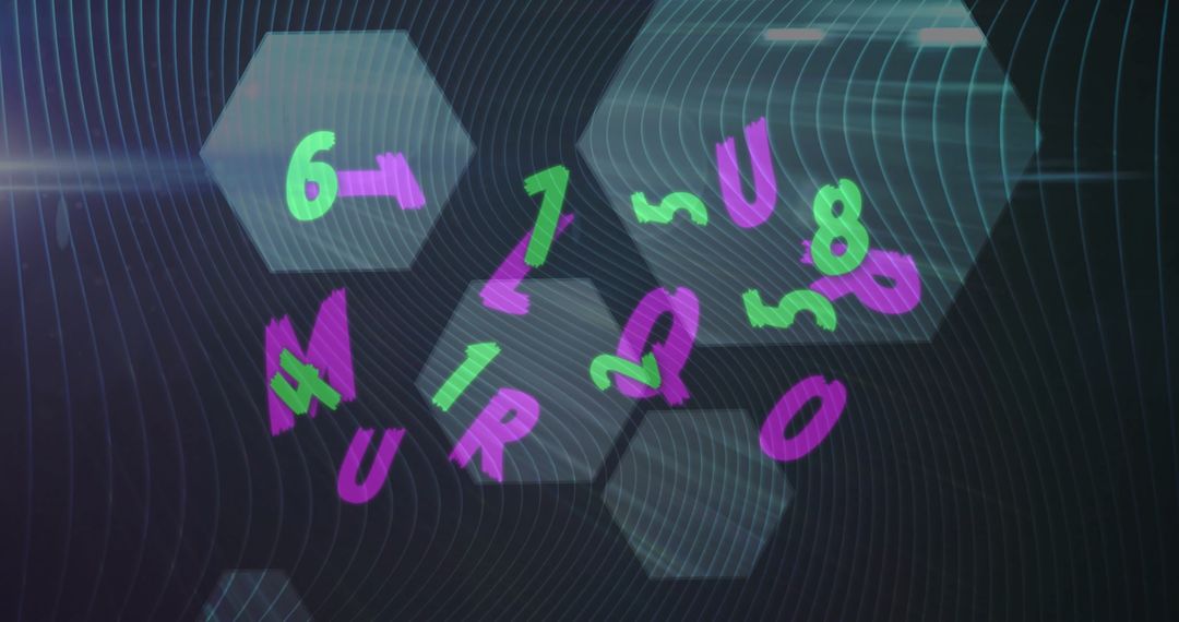 Abstract Hexagonal Design with Vibrant Numbers and Letters