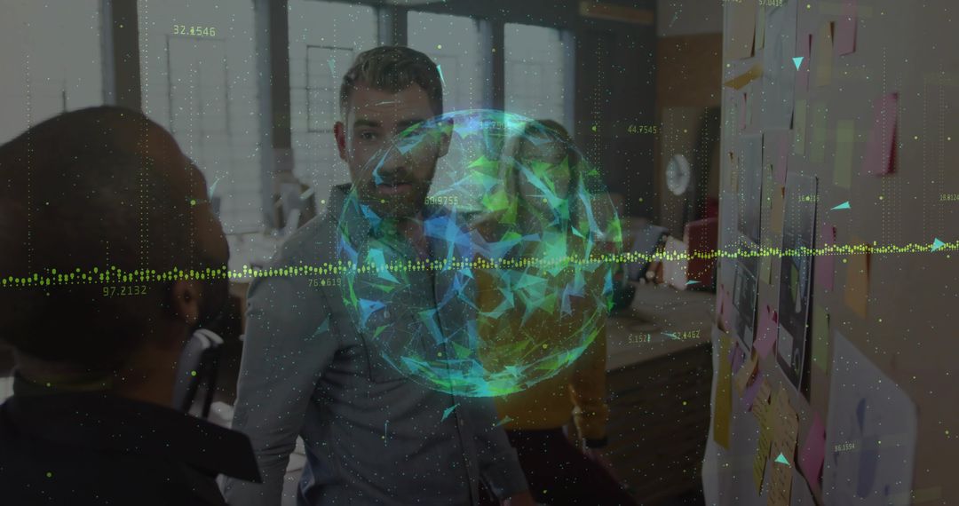 Team Collaboration with Hologram in Modern Office Meeting