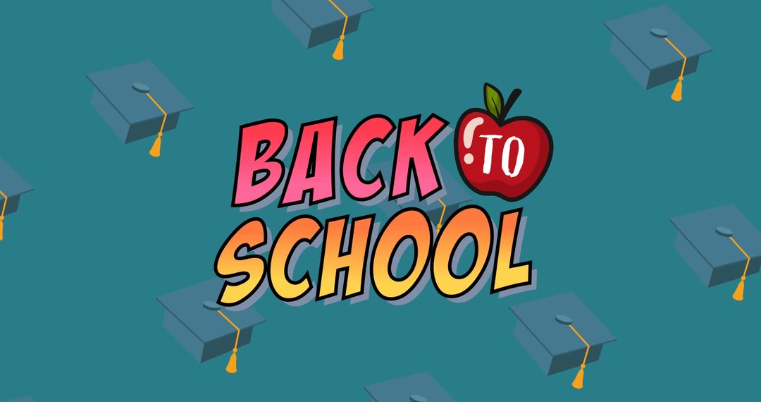 Colorful Back to School Concept with Graduation Caps and Apple