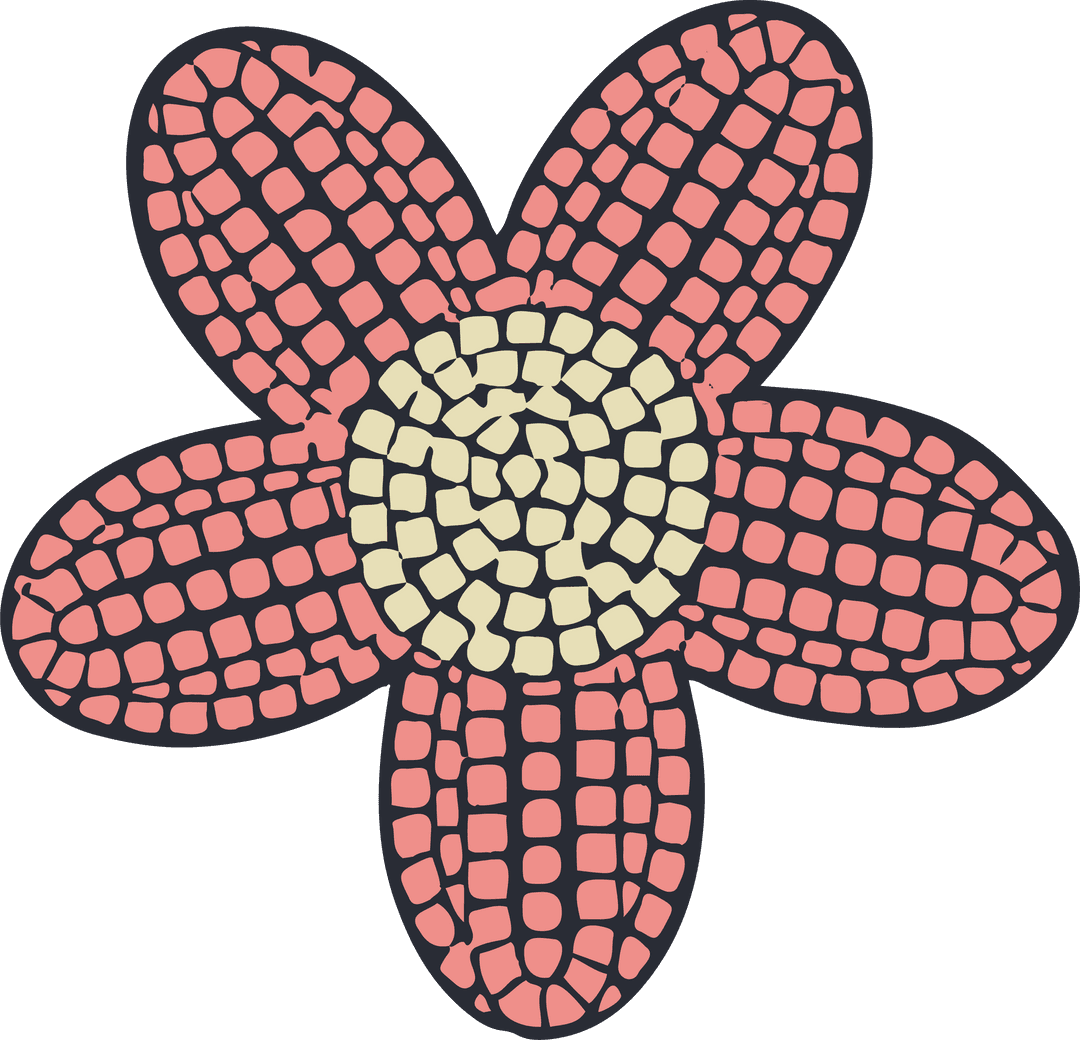 Coral Mosaic Flower with Yellow Center on Transparent Background