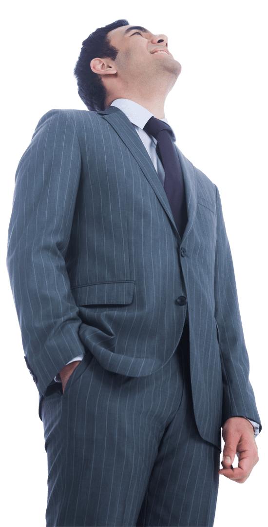 Confident Businessman Looking Up with Smile on Transparent Background