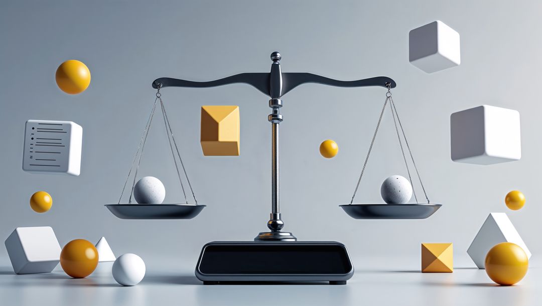 Balancing Metallic Scale with Floating Geometric Shapes in Minimalist Design