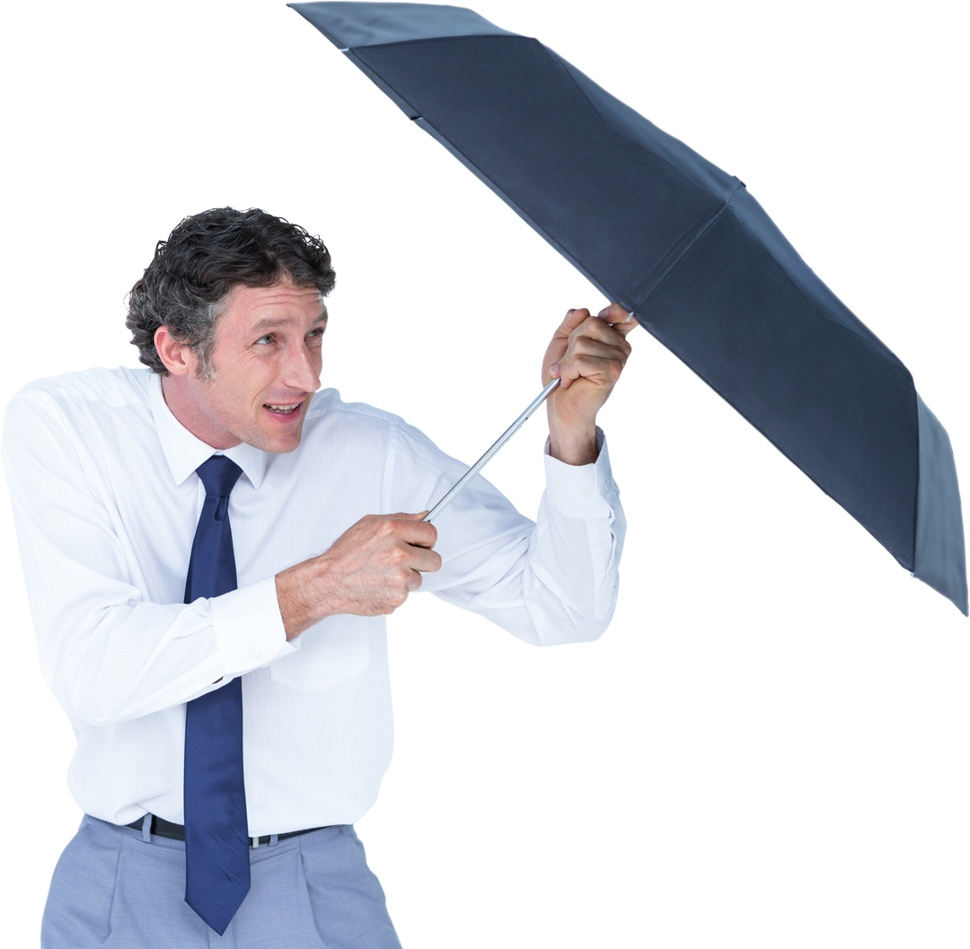 Transparent Businessman Holding Black Umbrella Smiling Positively - Download Free Stock Images Pikwizard.com