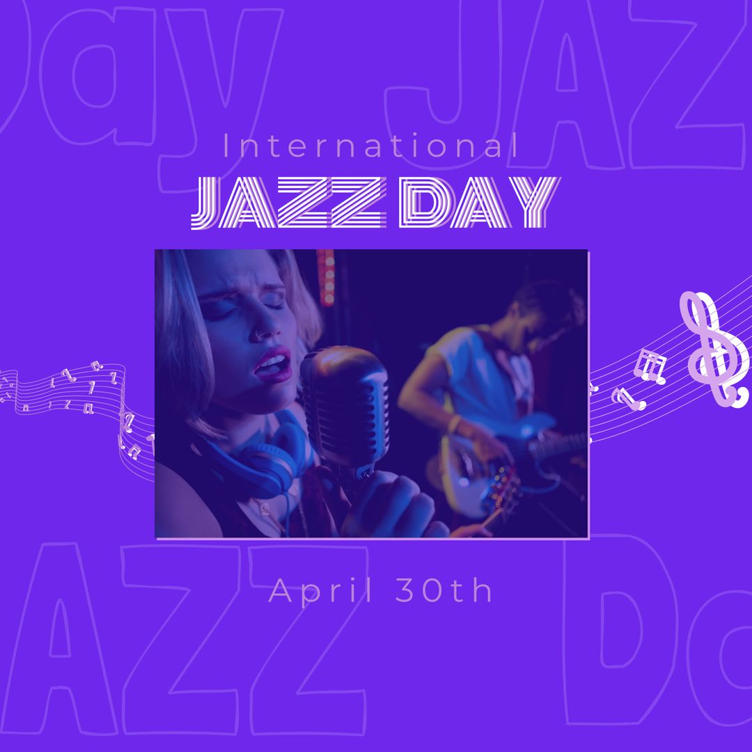 Musicians Celebrating International Jazz Day with Vocal and Guitar Performance - Download Free Stock Templates Pikwizard.com