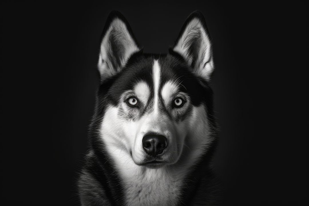 Black and White Portrait of Siberian Husky with Intense Gaze - Free Images, Stock Photos and Pictures on Pikwizard.com