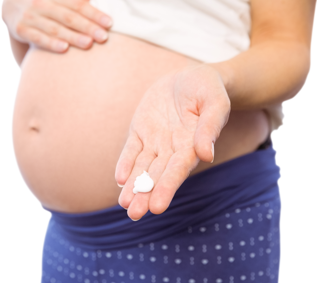 Pregnant Woman Showing Body Cream on Transparent Background - Download Free Stock Images Pikwizard.com