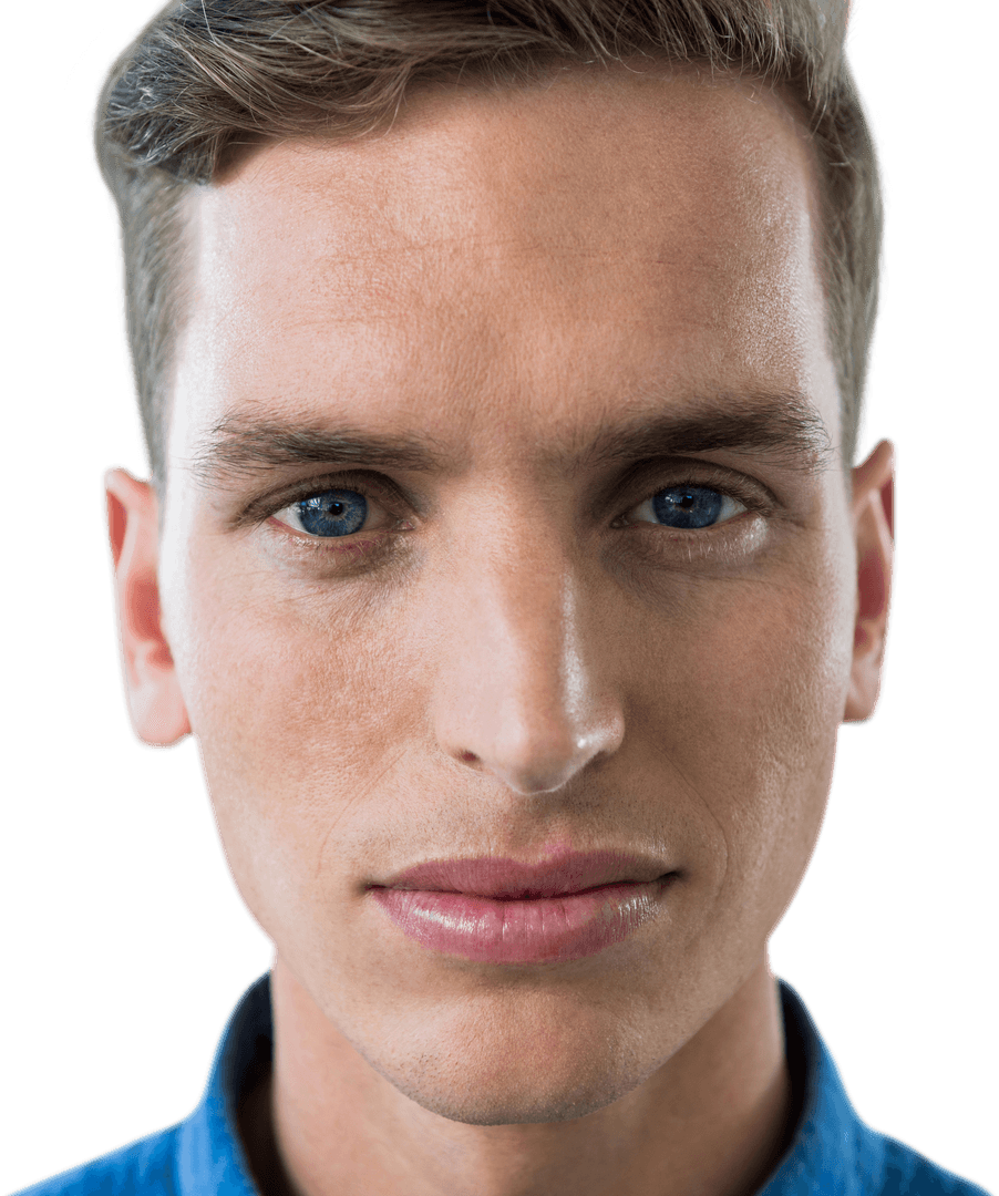 Transparent Portrait of Serious Young Man with Blue Eyes