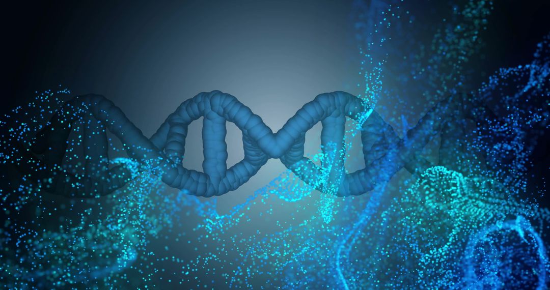 DNA Helix Amidst Blue Molecular Particles Illustrating Genetics