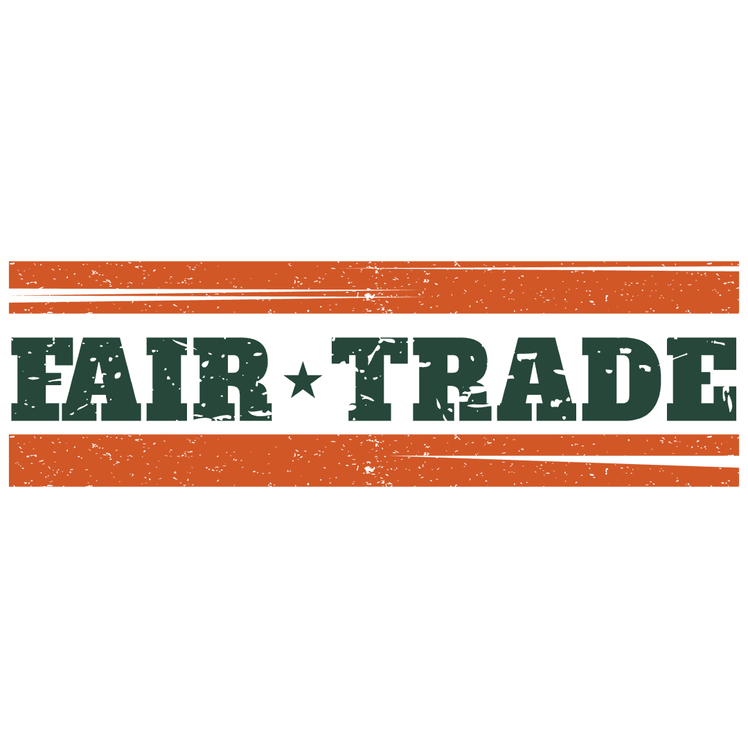 Transparent Fair Trade Icon with Green Text and Orange Stripes
