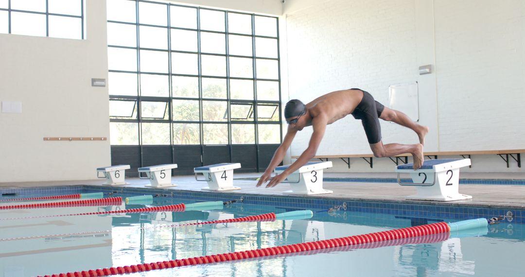 Competitive Swimmer Diving into Pool in Training Session