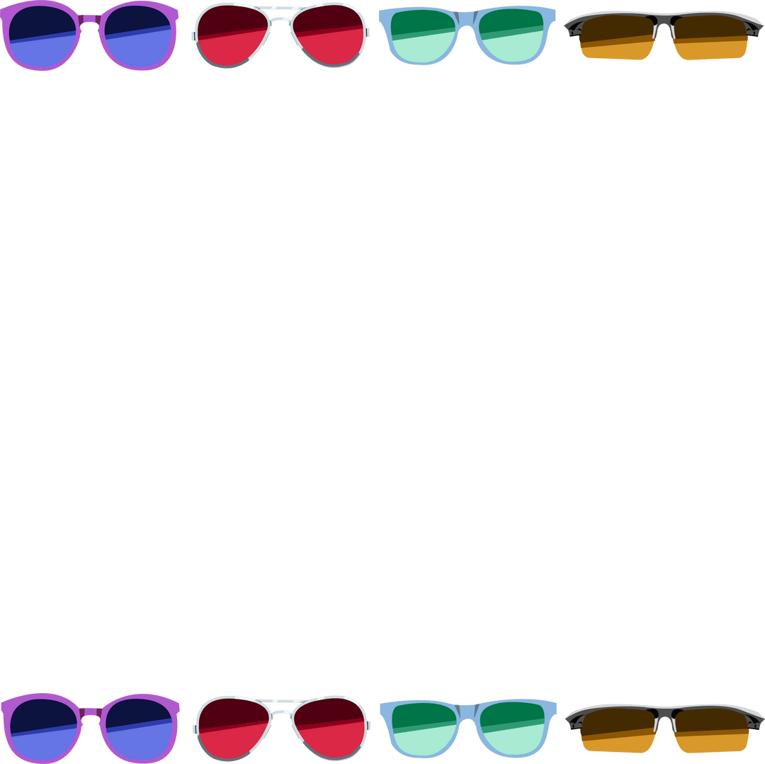 Colorful Sunglasses Border on Transparent Background for Fashion Design