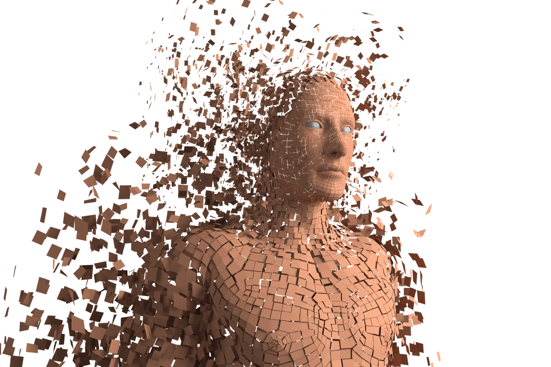 Transparent Digital Illustration of Crumbling Human Silhouette