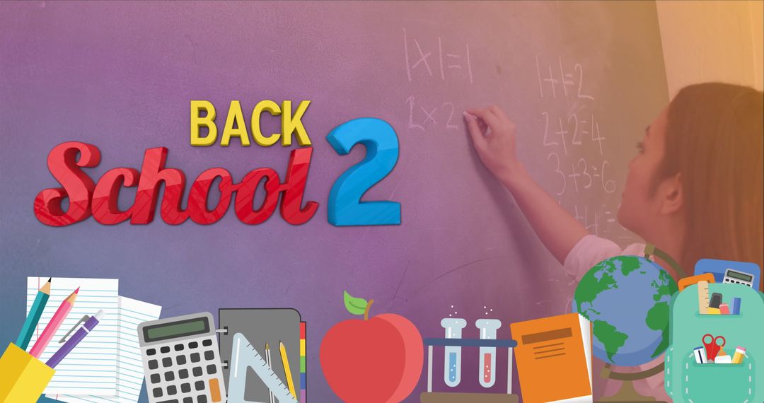 Back to School Theme with Diverse Student Writing on Chalkboard