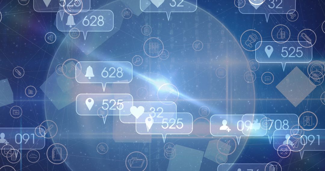 Abstract Digital Interface with Social Media Icons Overlay