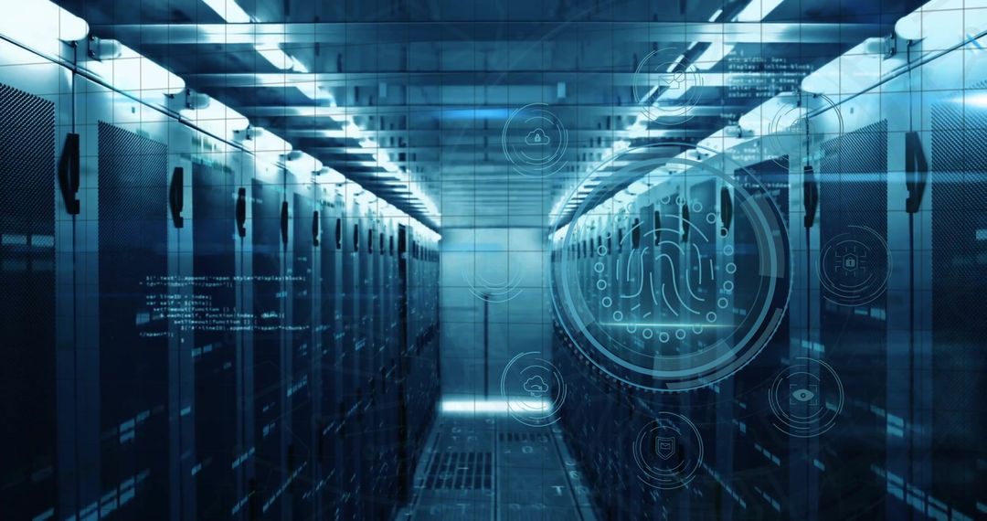 High-Tech Data Center with Futuristic Digital Interface