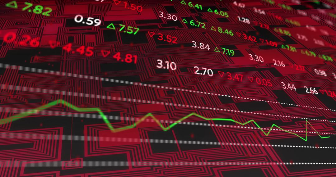 Digital Financial Data Projection Over Circuit Board Visualization