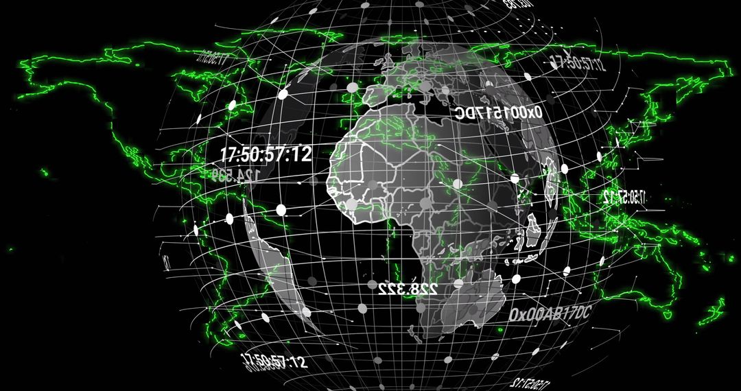 Digital globe interface with grid and data points