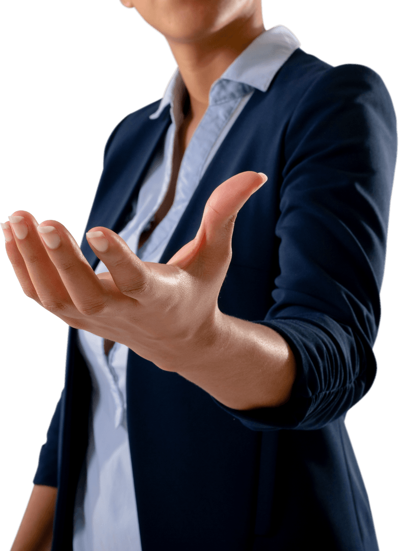 Business Professional Holding Invisible Object on Transparent Background